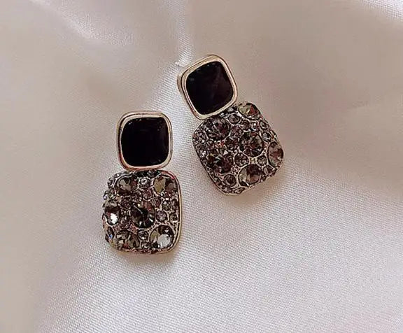 S925 Silver Needle Purple Personality Square Rhinestone Dripping Oil New Temperament Net Red Earrings Wedding Gift Jewelry