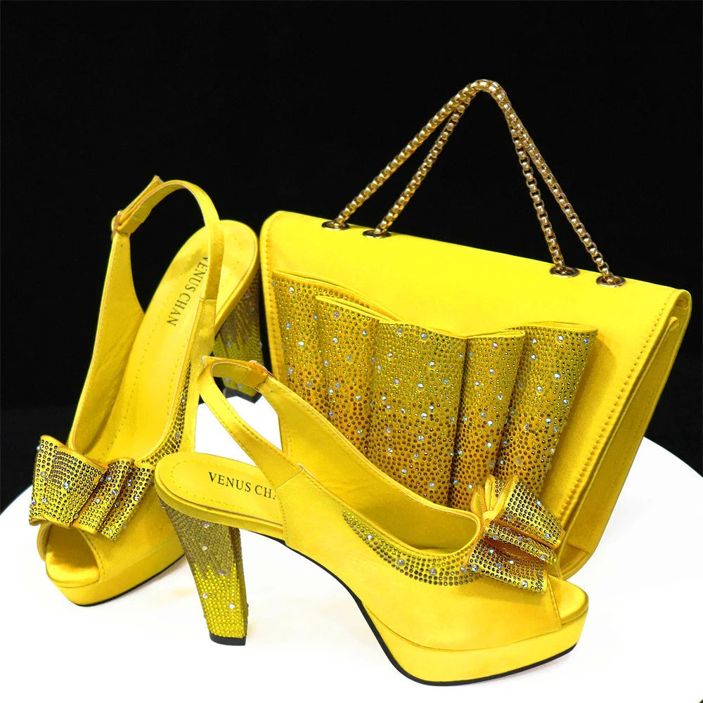 Venus Chan Women High Heels Sandals Printing Flower Material with Rhinestone Italian Design Coffee Color Open-Toed Shoes