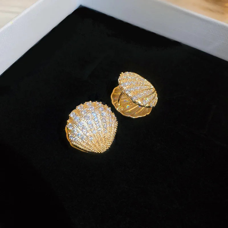 New Fashion Trend Unique Design Elegant Delicate Light Luxury Zircon Shell Scalloped Earrings Women Jewelry Party Premium Gift