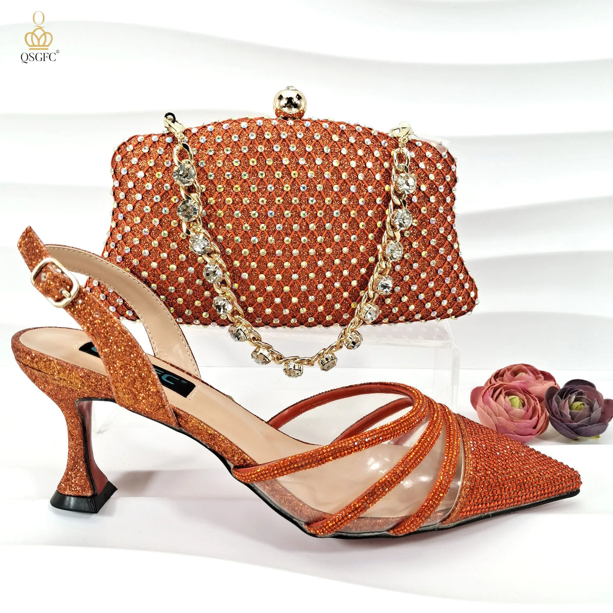 QSGFC New Nigerian Popular Sparkling Full Diamond Decoration Simple Versatile Wine Women's Shoes and Party Wedding Bags