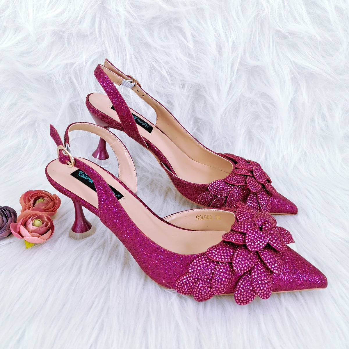 New Nigerian Best Selling Handmade Garland Gag and Shoes Fashionable Elegant Pointed Toe Women's Pumps Crystal Handle Clutch