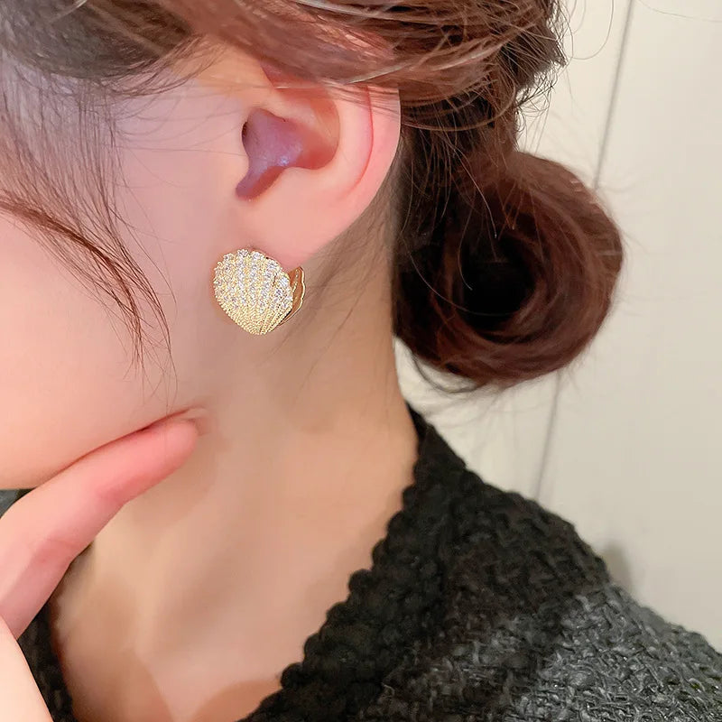 New Fashion Trend Unique Design Elegant Delicate Light Luxury Zircon Shell Scalloped Earrings Women Jewelry Party Premium Gift