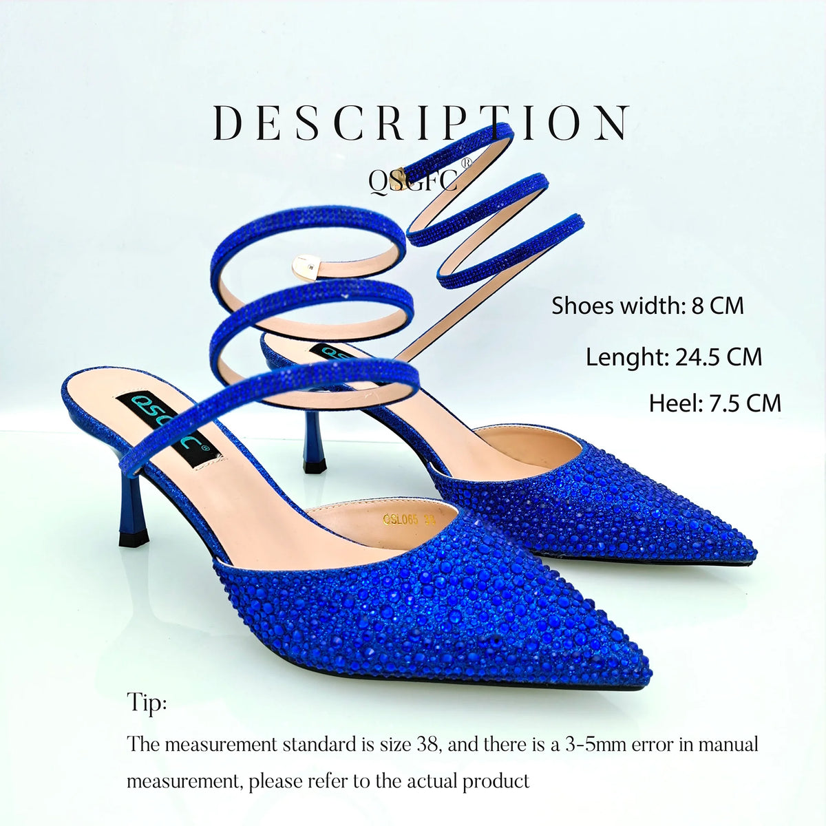 QSGFC Fashionable Girly Style Shoes And Bag Full Diamond Women's Pointed Toe High Heels African Popular Wedding Shoes and Bag