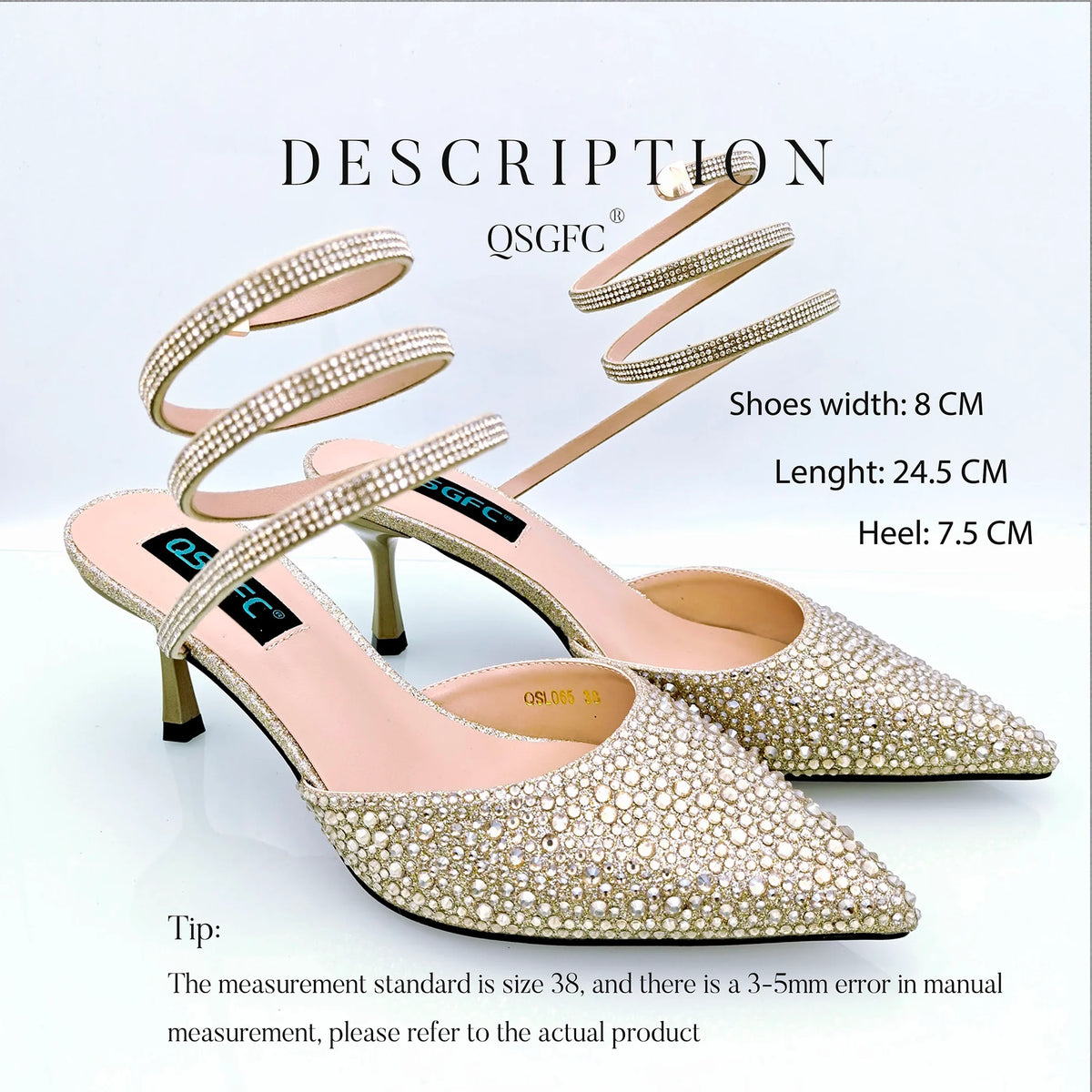 QSGFC Fashionable Girly Style Shoes And Bag Full Diamond Women's Pointed Toe High Heels African Popular Wedding Shoes and Bag