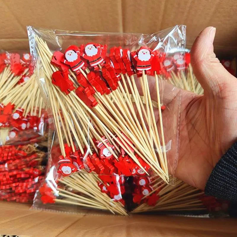 50Pcs/set Christmas Fruit Sticks