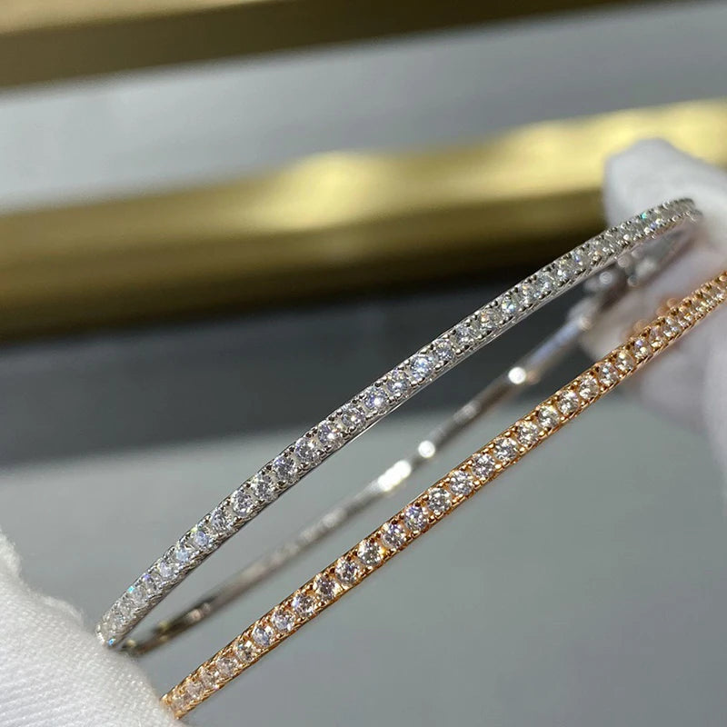 Quality Brand Pure 925 Sterling Silver Jewelry For Women Gold Bangle Move Diamond Bangle Wedding Jewelry Around Rivet 6cm Bangle