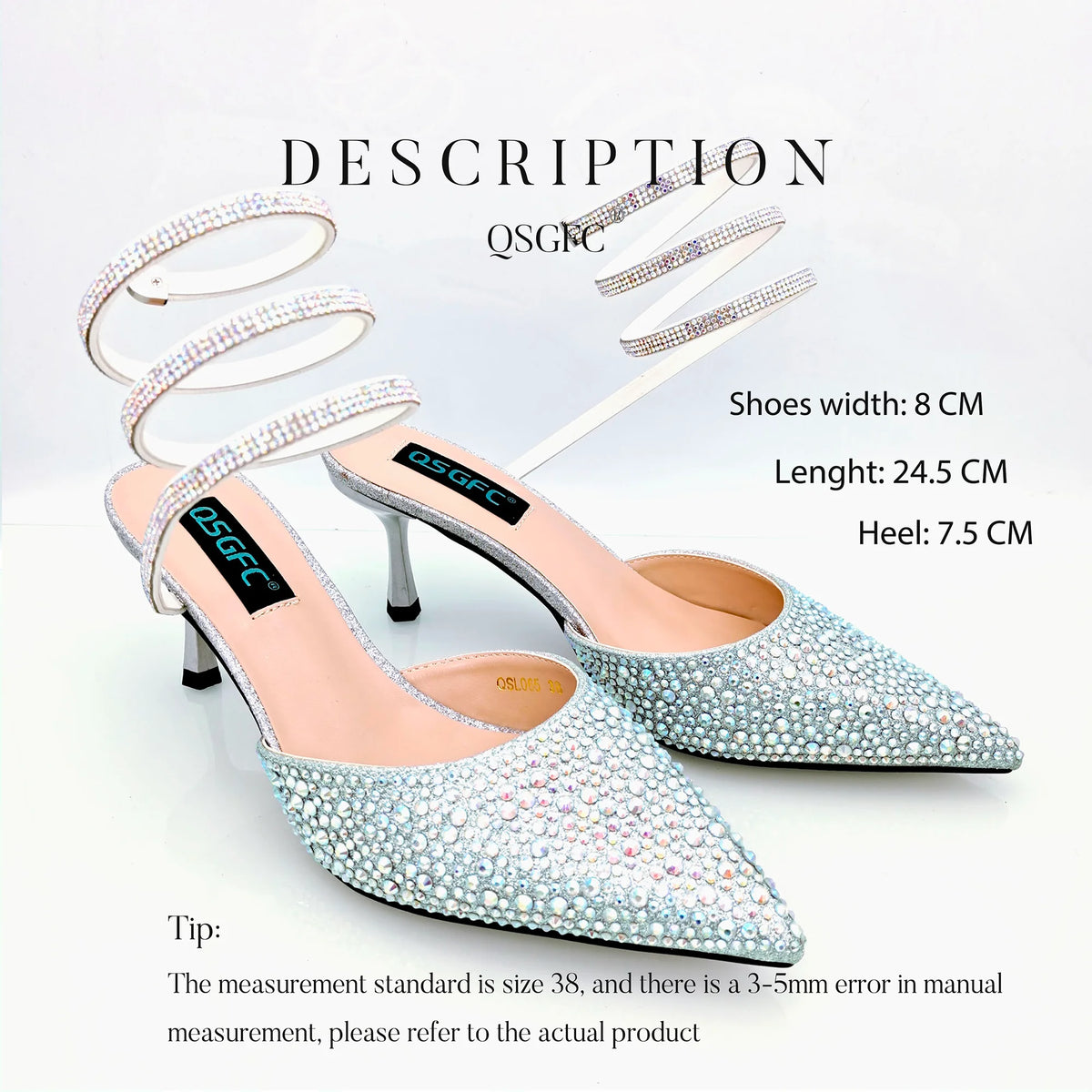 QSGFC Fashionable Girly Style Shoes And Bag Full Diamond Women's Pointed Toe High Heels African Popular Wedding Shoes and Bag