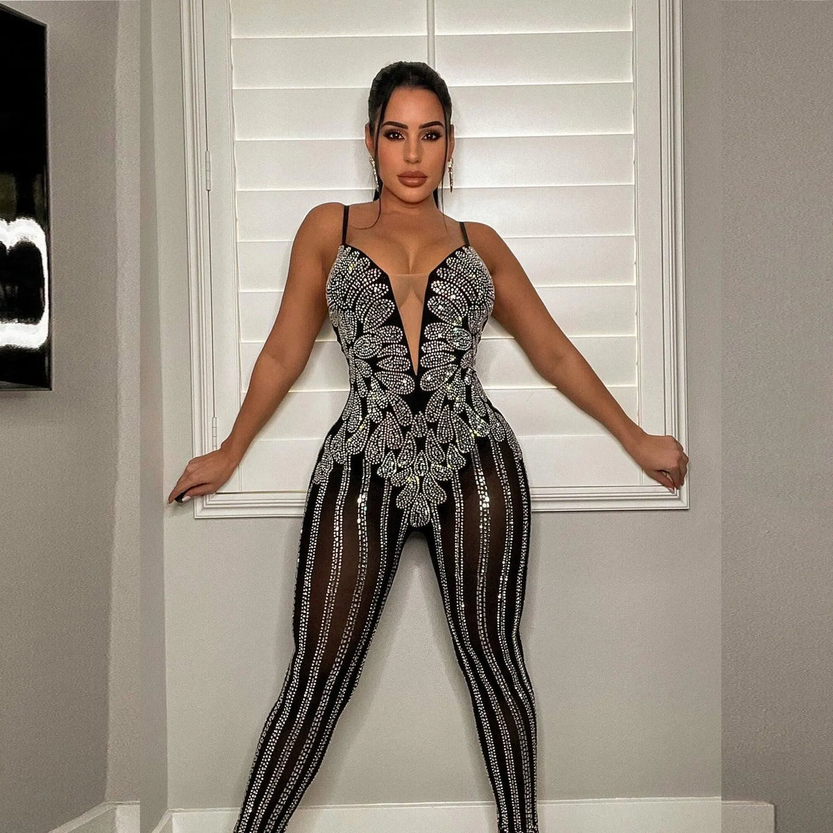 Sexy Nightclub Party Party Club Prom Slimming Hot Rhinestone Halter Jumpsuit