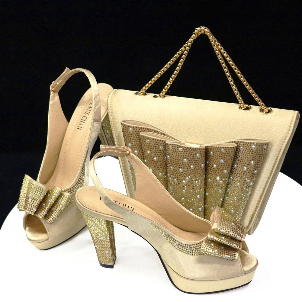 Venus Chan Women High Heels Sandals Printing Flower Material with Rhinestone Italian Design Coffee Color Open-Toed Shoes