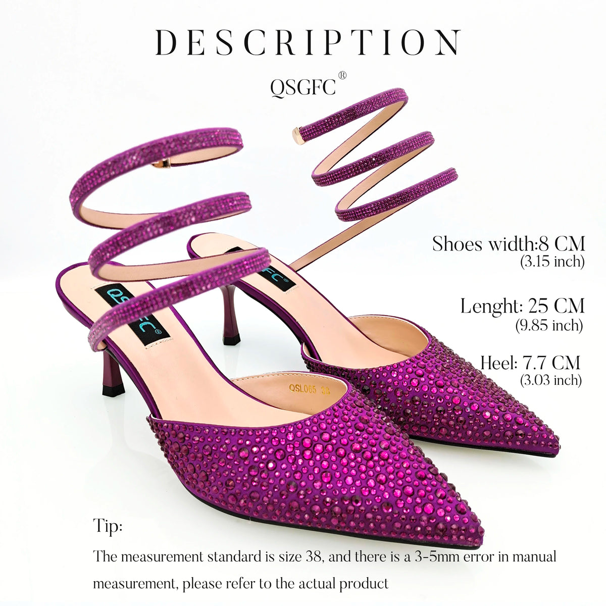 QSGFC Fashionable Girly Style Shoes And Bag Full Diamond Women's Pointed Toe High Heels African Popular Wedding Shoes and Bag