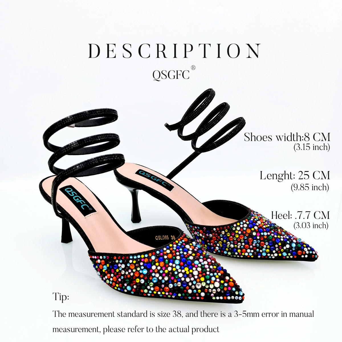 QSGFC Fashionable Girly Style Shoes And Bag Full Diamond Women's Pointed Toe High Heels African Popular Wedding Shoes and Bag