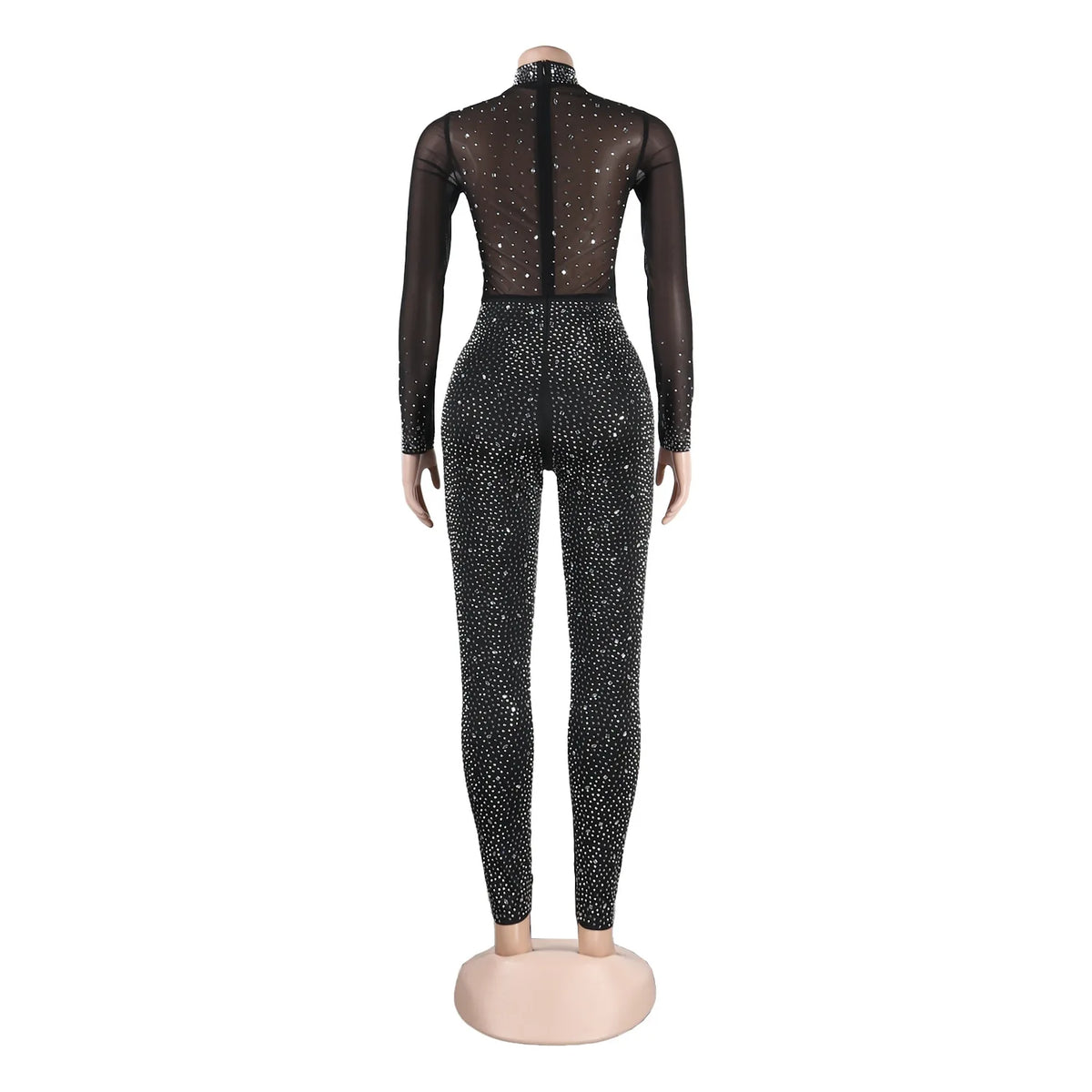 Sexy Party Jumpsuits Women 2024 Autumn Solid Mesh Diamond Fashion Long Sleeve Pants Jumpsuit Clubwear Female Overalls Streetwear
