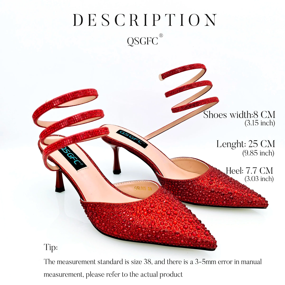 QSGFC Fashionable Girly Style Shoes And Bag Full Diamond Women's Pointed Toe High Heels African Popular Wedding Shoes and Bag