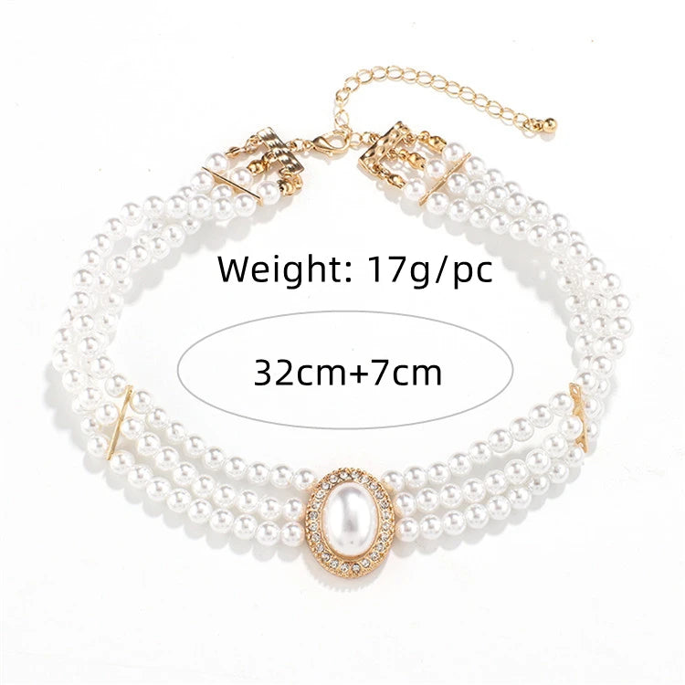 New Elegant Baroque Pearl Multi-layer Necklace for Women Party Wedding Vintage Fashion Luxury Zircon Bracelet Choker Jewelry Set