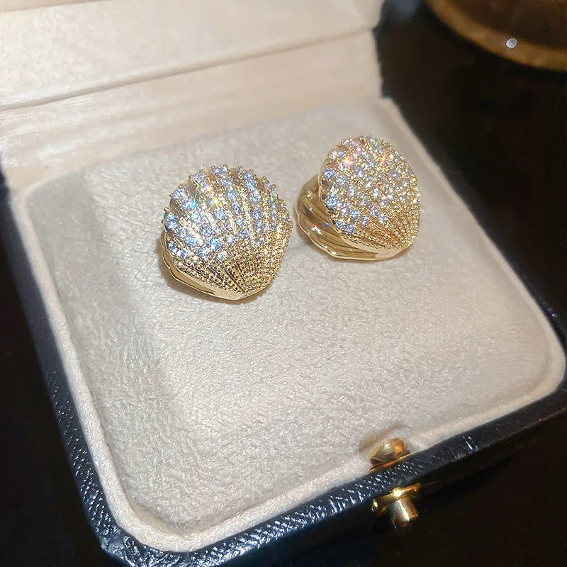 New Fashion Trend Unique Design Elegant Delicate Light Luxury Zircon Shell Scalloped Earrings Women Jewelry Party Premium Gift