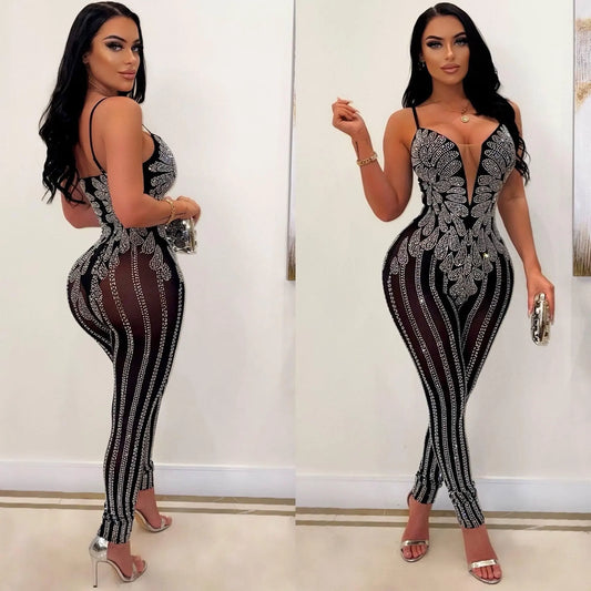 Sexy Nightclub Party Party Club Prom Slimming Hot Rhinestone Halter Jumpsuit