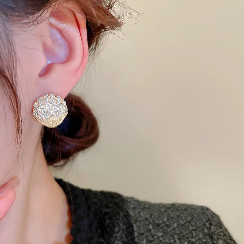 New Fashion Trend Unique Design Elegant Delicate Light Luxury Zircon Shell Scalloped Earrings Women Jewelry Party Premium Gift