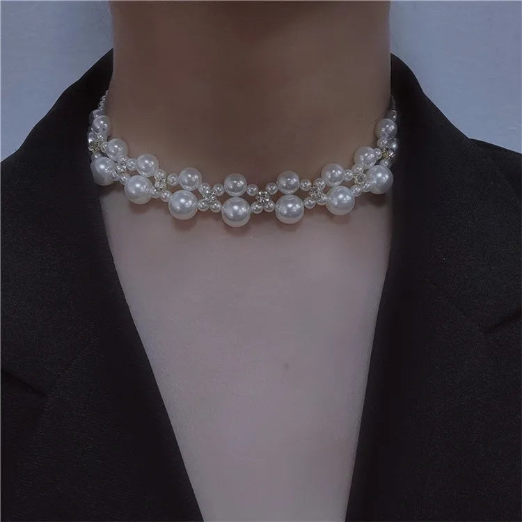 New Elegant Baroque Pearl Multi-layer Necklace for Women Party Wedding Vintage Fashion Luxury Zircon Bracelet Choker Jewelry Set