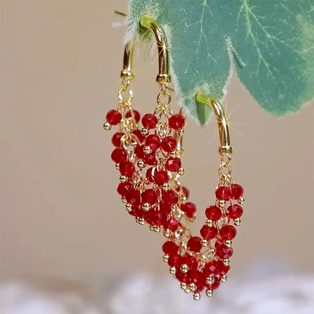 New Unique Design Sense Chinese Red Beaded Earrings 2024 New Trendy and Elegant Personalized Fashionable Slim Earrings