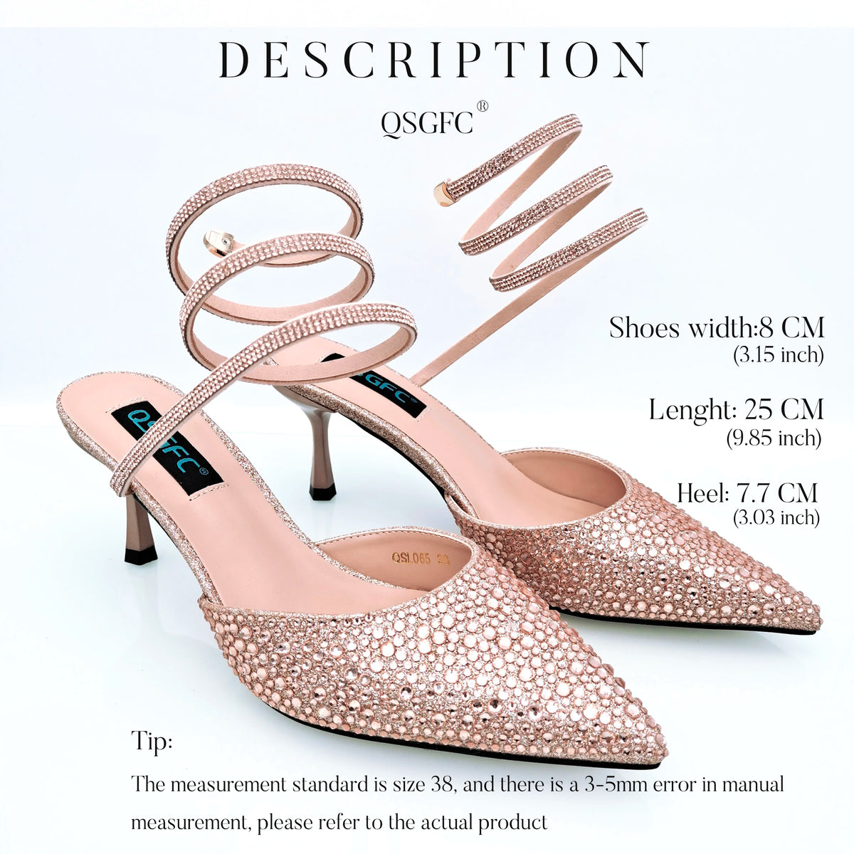 QSGFC Fashionable Girly Style Shoes And Bag Full Diamond Women's Pointed Toe High Heels African Popular Wedding Shoes and Bag
