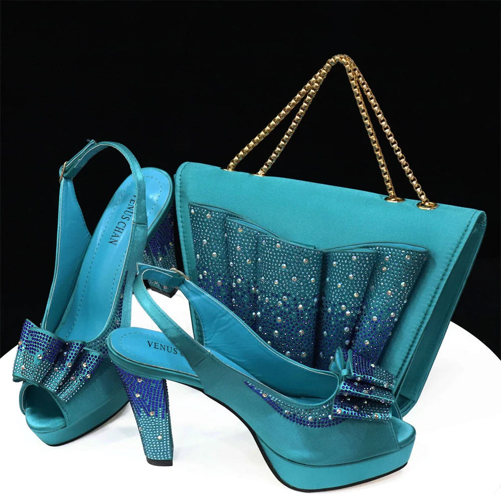 Venus Chan Women High Heels Sandals Printing Flower Material with Rhinestone Italian Design Coffee Color Open-Toed Shoes